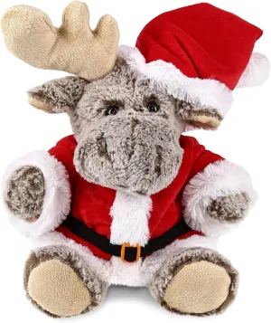DolliBu Santa Moose Stuffed Animal Plush Toy - Super Soft Wild Animal Dress Up with Red Santa Claus Outfit, Cute Wildlife Gift, Perfect Holiday with Name Personalization – 11 Inch