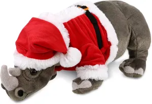 DolliBu Santa Rhino Stuffed Animal Plush Toy - Super Soft Wild Animal Dress Up with Red Santa Claus Outfit, Cute Wildlife Gift, Perfect Holiday 16 Inches