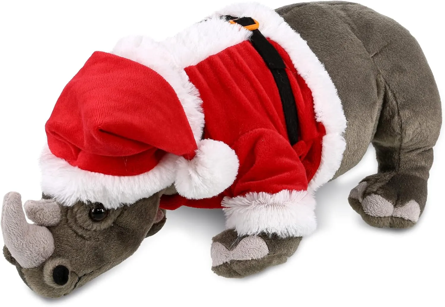 DolliBu Santa Rhino Stuffed Animal Plush Toy - Super Soft Wild Animal Dress Up with Red Santa Claus Outfit, Cute Wildlife Gift, Perfect Holiday 16 Inches