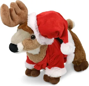 DolliBu Santa Standing Deer Stuffed Animal Plush Toy - Super Soft Wild Animal Dress Up with Red Santa Claus Outfit, Perfect Holiday with Name Personalization - 9 Inches