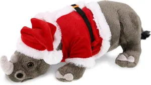 DolliBu Santa Wild Rhino Stuffed Animal Plush Toy - Super Soft Wild Animal Dress Up with Red Santa Claus Outfit, Cute Wildlife Gift, Perfect Holiday 13 Inch