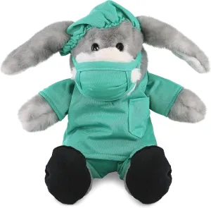DolliBu Sitting Grey Donkey Doctor Plush Toy - Super Soft Donkey Doctor Stuffed Animal Dress Up with Cute Scrub Uniform and Cap Outfit - Plush Gift with Personalization - 9 Inches
