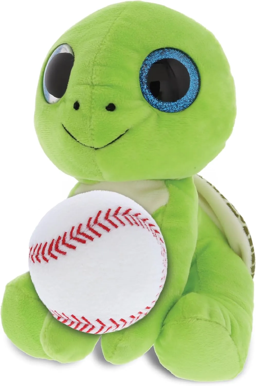 DolliBu Sparkling Eyes Large Green Sea Turtle Stuffed Animal with Baseball Plush, Soft Turtle Plush Toy, Personalized Plush Doll Animal Toy for Kids and Adults - 6 Inch