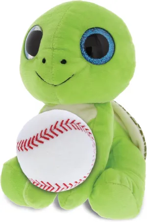 DolliBu Sparkling Eyes Large Green Sea Turtle Stuffed Animal with Baseball Plush, Soft Turtle Plush Toy, Personalized Plush Doll Animal Toy for Kids and Adults - 6 Inch