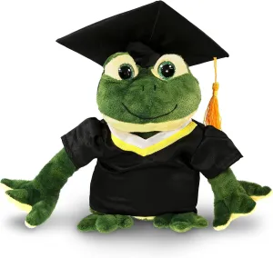 DolliBu Squat Frog Graduation Plush Toy - Super Soft Graduation Stuffed Animal Dress Up with Gown and Cap with Tassel Outfit with Personalization - 10.5 Inches