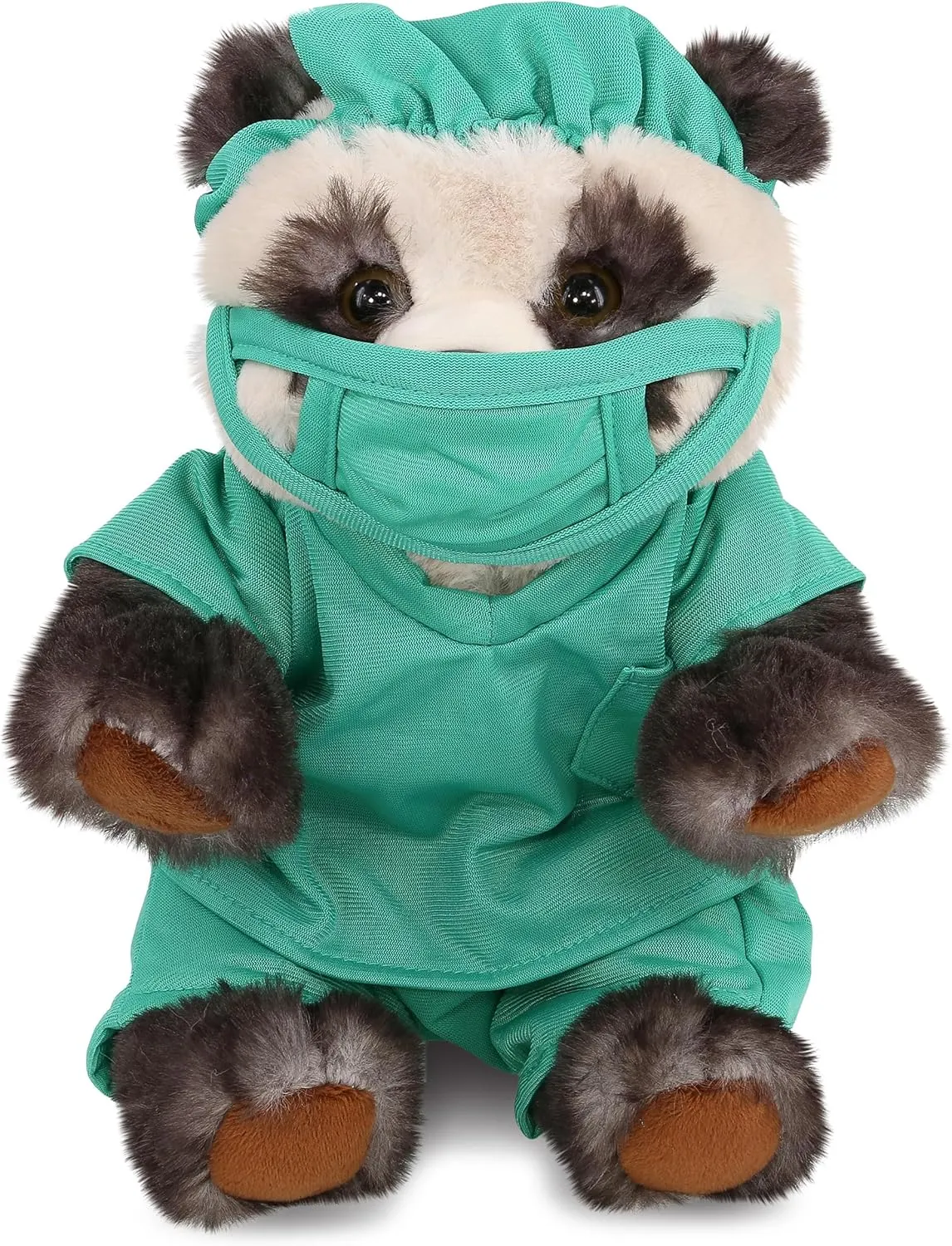 DolliBu Squat Panda Doctor Plush Toy - Super Soft Panda Doctor Stuffed Animal Dress Up with Cute Scrub Uniform and Cap Outfit - Gift with Personalization - 7 Inches
