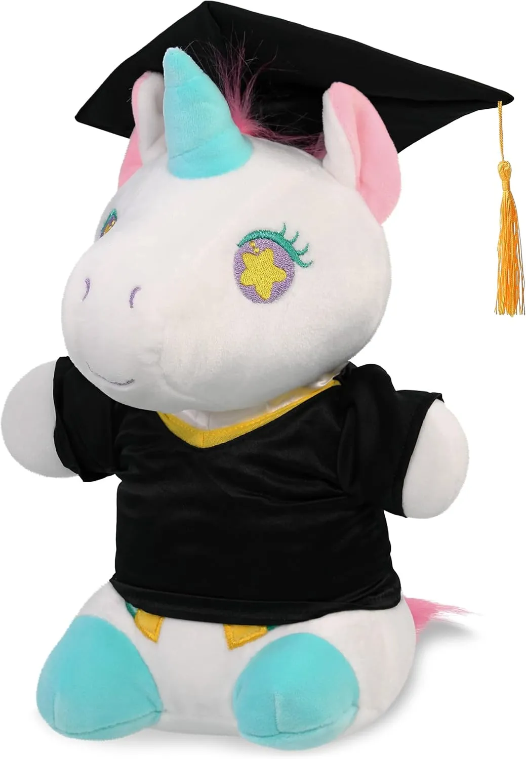 DolliBu Standing Unicorn Graduation Plush Toy - Snug-Mooshies Unicorn Plush Graduation Stuffed Animal Dress Up with Graduation Gown and Cap with Tassel Outfit - Congratulatory Graduation Gift - 7 Inch