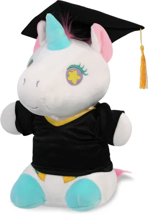 DolliBu Standing Unicorn Graduation Plush Toy - Snug-Mooshies Unicorn Plush Graduation Stuffed Animal Dress Up with Graduation Gown and Cap with Tassel Outfit - Congratulatory Graduation Gift - 7 Inch