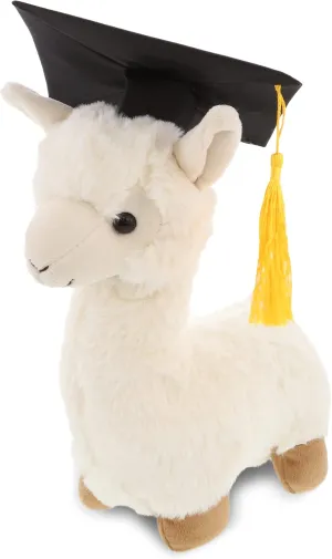 DolliBu White Llama Graduation Plush Toy - Super Soft Graduation Stuffed Animal Dress Up with Gown & Cap with Tassel - Gift with Personalization - 11" Inches