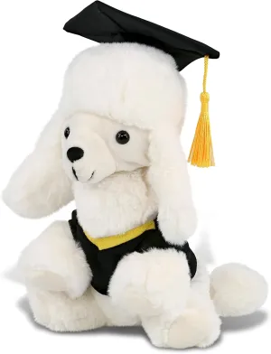 DolliBu White Poodle Dog Graduation Plush Toy - Soft Plush Graduation Stuffed Animal Dress Up with Gown and Cap with Tassel Outfit - Congratulatory Graduation Gift with Personalization - 8.5 Inch