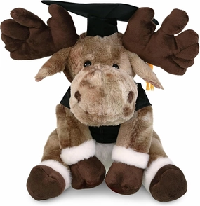 DolliBu Forest Floppy Moose Graduation Plush Toy - Cute Moose Plush Graduation Stuffed Animal Dress Up with Graduation Gown and Cap with Tassel Outfit - Congratulatory Graduation Gift - 10.5 Inches