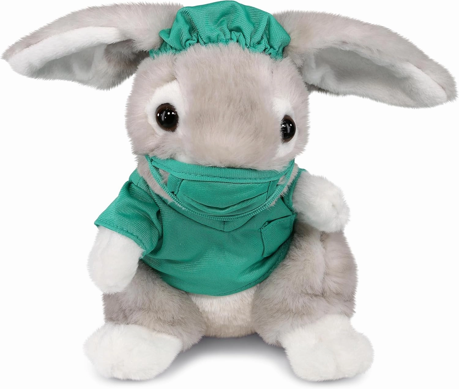 DolliBu Grey Rabbit Doctor Plush Toy - Super Soft Grey Rabbit Doctor Stuffed Animal Dress Up with Cute Scrub Uniform and Cap Outfit - Gift with Personalization - 6.5 Inches
