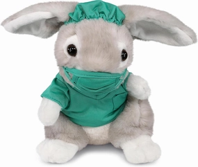 DolliBu Grey Rabbit Doctor Plush Toy - Super Soft Grey Rabbit Doctor Stuffed Animal Dress Up with Cute Scrub Uniform and Cap Outfit - Gift with Personalization - 6.5 Inches