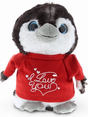 DolliBu I Love You Valentine Plush Grey Penguin - Cute Stuffed Animal with Red Shirt and Name Personalization Gift for Valentines Day, Birthday, Anniversary, Romantic Date - 9 Inches