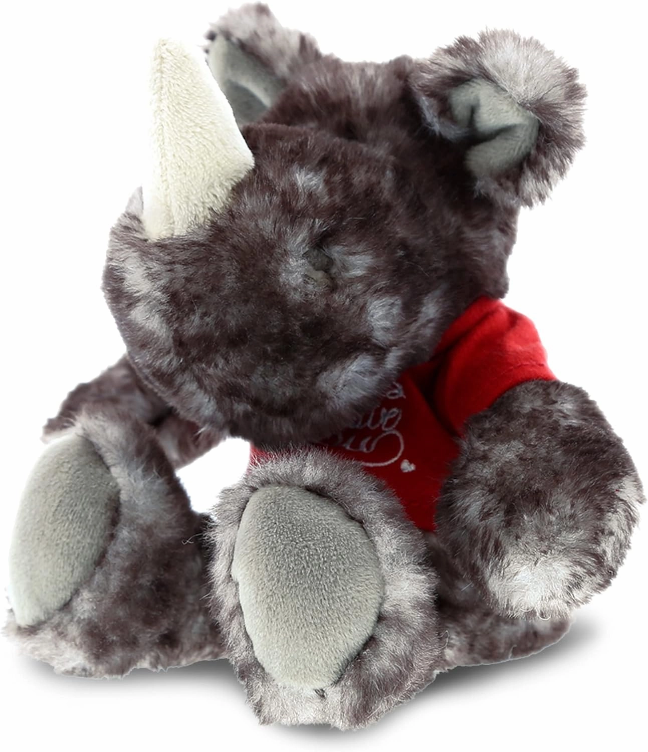 DolliBu I Love You Valentine Plush Sitting Brown Rhino - Cute Stuffed Animal with Red Shirt and Name Personalization Gift for Valentines Day, Birthday, Anniversary - 5.5 Inches