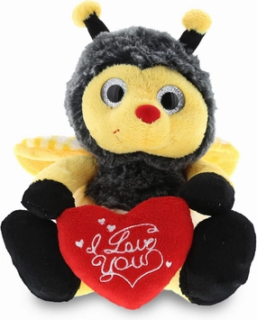 DolliBu I Love You Valentine Plush Sitting Honeybee - Cute Stuffed Animal with Red Heart and Name Personalization Gift for Valentines Day, Birthday, Anniversary - 7 Inches