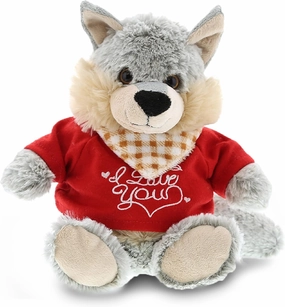 DolliBu I Love You Valentine Plush Sitting Wolf - Cute Stuffed Animal with Red Shirt and Name Personalization Gift for Valentines Day, Birthday, Anniversary, Romantic Date - 9 Inches
