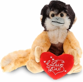 DolliBu I Love You Valentine Plush Squirrel Monkey - Cute Stuffed Animal with Red Heart and Name Personalization Gift for Valentines Day, Birthday, Anniversary, Romantic Date - 12.5 Inches