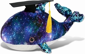 DolliBu Whale – Space Sequin Graduation Plush Toy - Soft Plush Graduation Stuffed Animal Dress Up with a Graduation Cap with Tassel Outfit - Graduation Gift with Personalization - 13 Inch