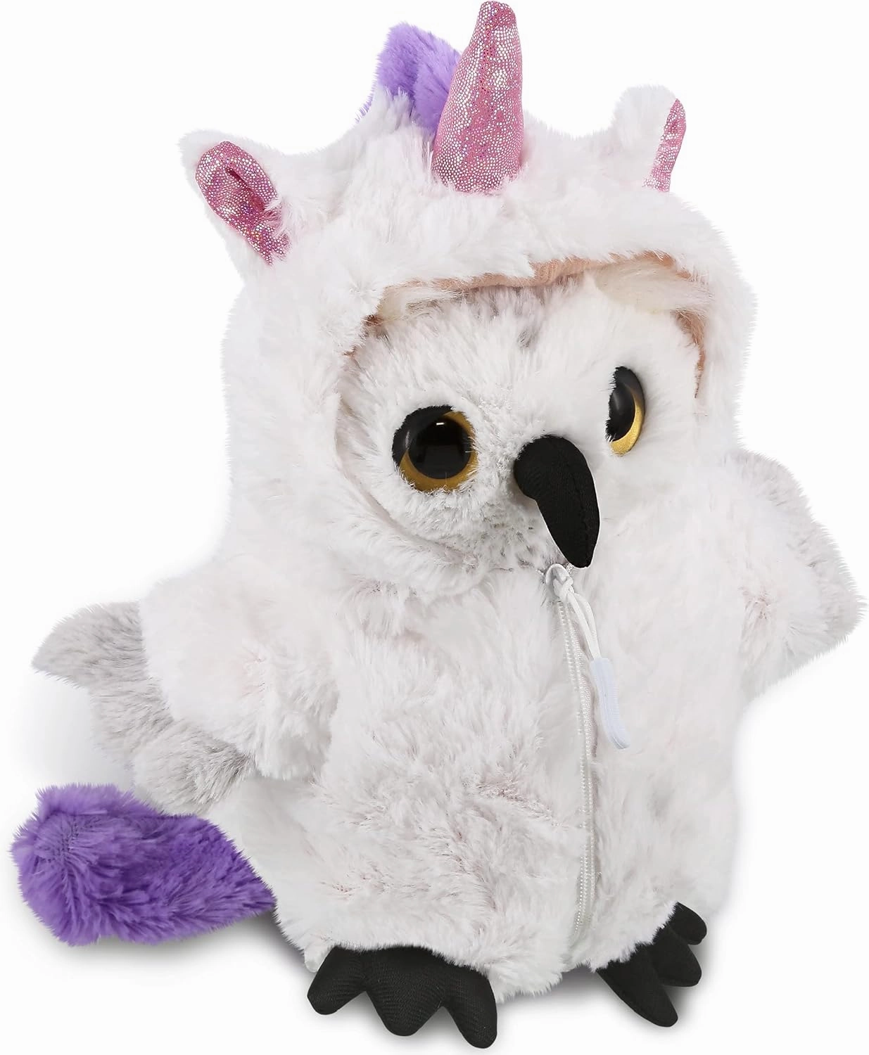 DolliBu White Owl Unicorn Plush Stuffed Animal Toy - Super Soft Owlcorn Dress Up with Removable Plush Unicorn Outfit, Cute Fantasy Bird Wildlife Gift - 8.5 Inches