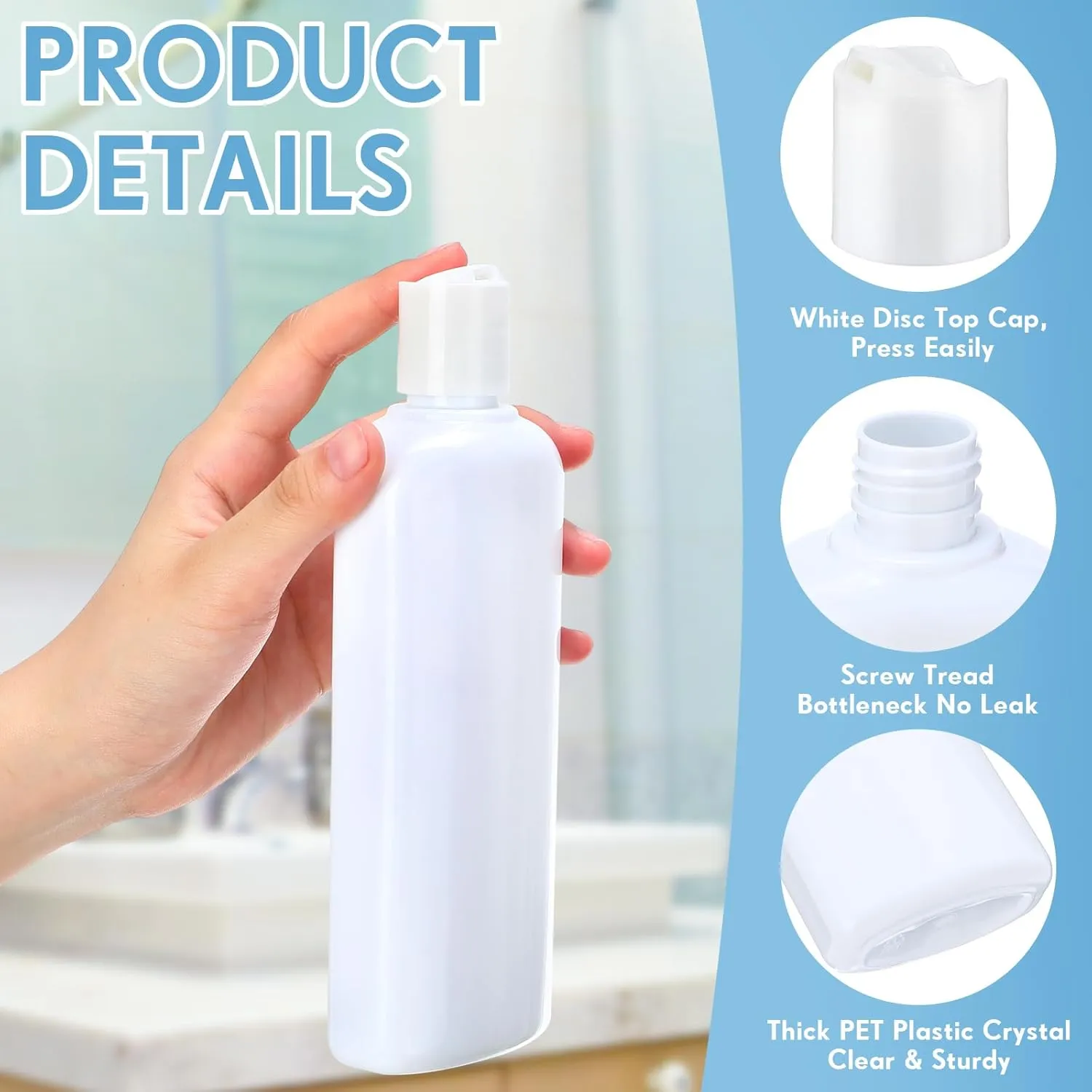 Domensi 24 Pcs 10oz Plastic Bottle Squeeze Containers with Disc Cap Travel Bottles Reusable Empty Toiletries Shampoo Containers Refillable Travel Containers for Shampoo Lotions (Pure White)