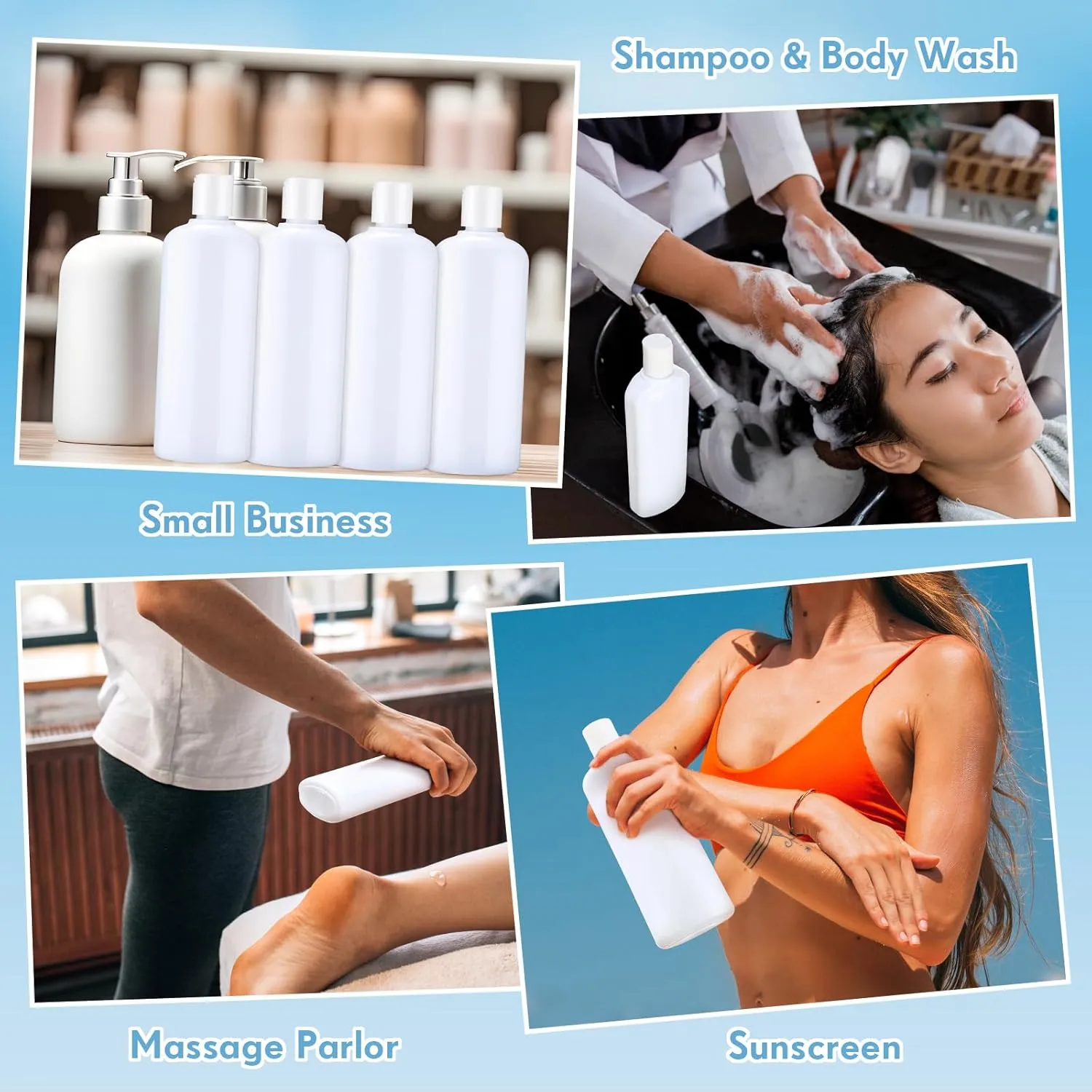 Domensi 24 Pcs 10oz Plastic Bottle Squeeze Containers with Disc Cap Travel Bottles Reusable Empty Toiletries Shampoo Containers Refillable Travel Containers for Shampoo Lotions (Pure White)