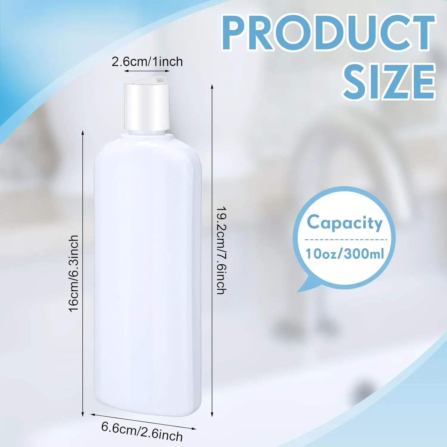 Domensi 24 Pcs 10oz Plastic Bottle Squeeze Containers with Disc Cap Travel Bottles Reusable Empty Toiletries Shampoo Containers Refillable Travel Containers for Shampoo Lotions (Pure White)