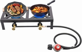 Double Burner Outdoor Gas Stove - 8000W Portable Propane Cooker with Adjustable 0-20Psi Regulator Hose Independent Control Double Camping Gas Stove for Patio Camping BBQ Home Brewing Turkey