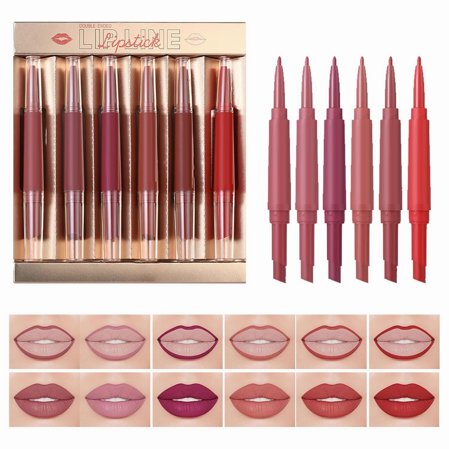 Double Head Matte Lipstick Lip Liner Set, Matte Lipstick Pen with Lip Liner Set | Waterproof Makeup Stain Kit for Dating Travel Outdoor Shopping Trip Vacation