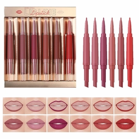 Double Head Matte Lipstick Lip Liner Set, Matte Lipstick Pen with Lip Liner Set | Waterproof Makeup Stain Kit for Dating Travel Outdoor Shopping Trip Vacation