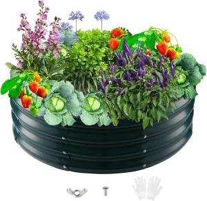 Durable Round Steel Raised Garden Bed Painted for Planting Vegetable/Herbs/Flowers/Trees at Backyard/Garden,or Baby Chicken,Christmas Tree Fence (Dark Green, 36 ins Diameter x 12 ins high)