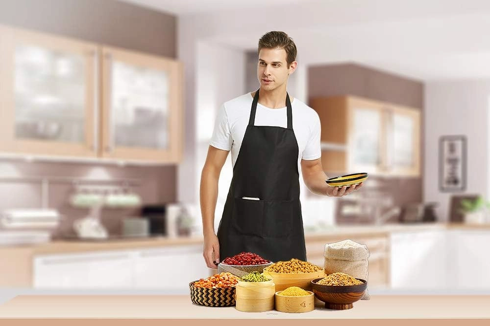 DUSKCOVE 8 PCS Plain Bib Aprons Bulk - Mixed Color Commercial Apron with 2 Pockets for Kitchen Cooking Restaurant BBQ Painting Crafting