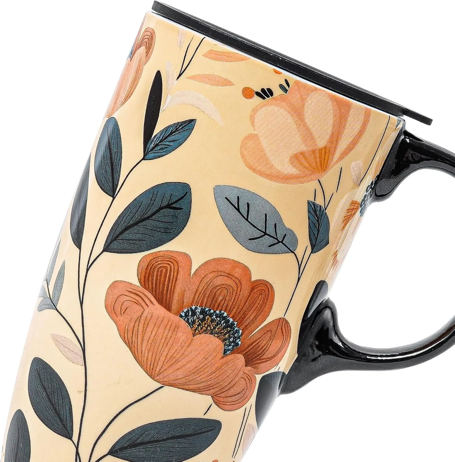 DUSVALLY Ceramic Coffee Cup Coffee Mug for Office and Home, Unique Painted with mug, Flower Mug,17oz.Large Cups,Flowers,Gifts for Mom