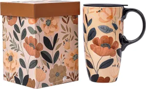 DUSVALLY Ceramic Coffee Cup Coffee Mug for Office and Home, Unique Painted with mug, Flower Mug,17oz.Large Cups,Flowers,Gifts for Mom