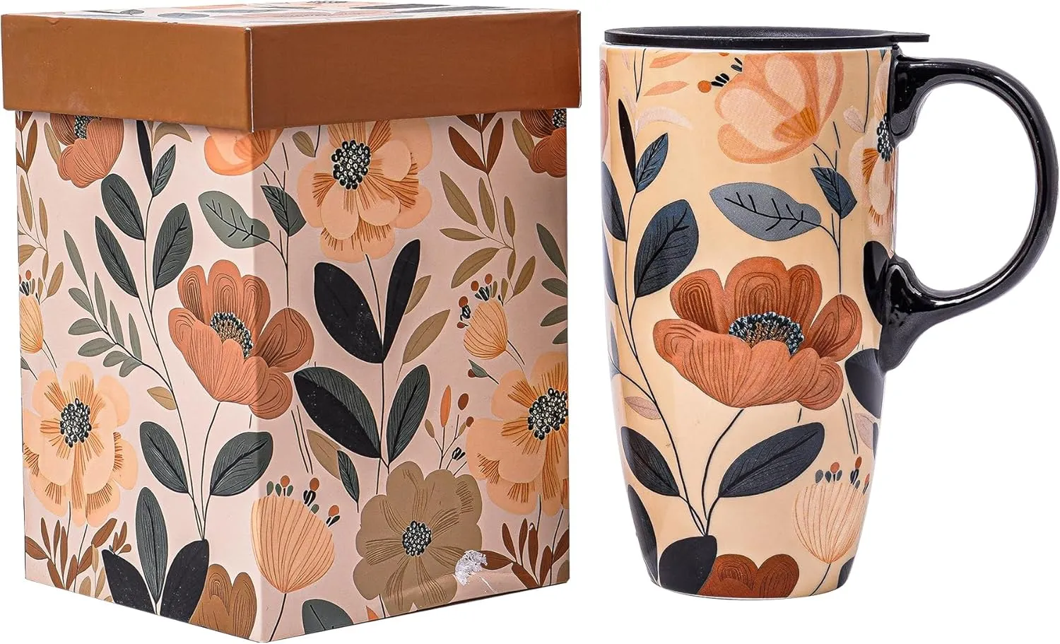 DUSVALLY Ceramic Coffee Cup Coffee Mug for Office and Home, Unique Painted with mug, Flower Mug,17oz.Large Cups,Flowers,Gifts for Mom