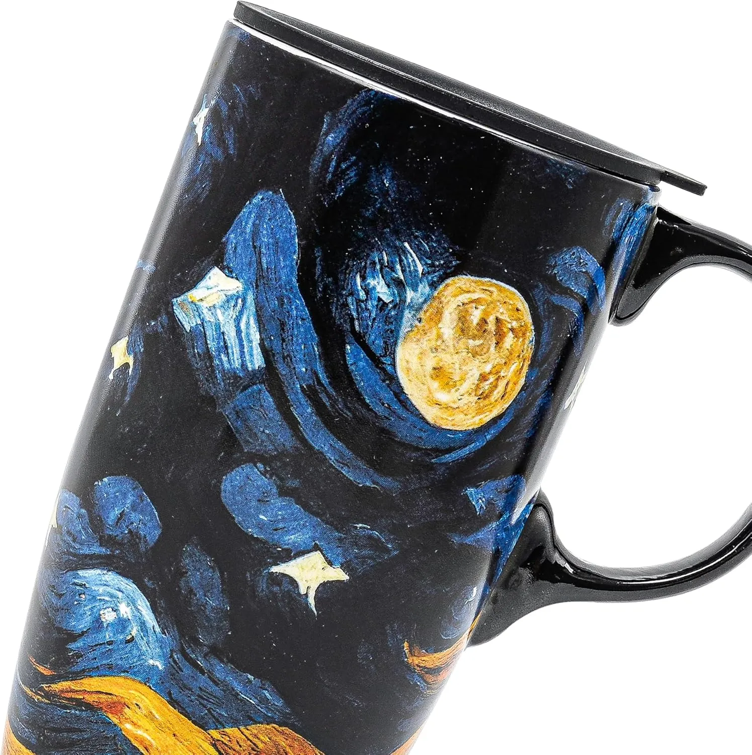 DUSVALLY Ceramic Coffee Cup Coffee Mug for Office and Home, Unique Painted with mug, Flower Mug,17oz.Large Cups,Moon Night,Gifts for Mom
