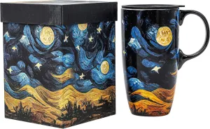 DUSVALLY Ceramic Coffee Cup Coffee Mug for Office and Home, Unique Painted with mug, Flower Mug,17oz.Large Cups,Moon Night,Gifts for Mom