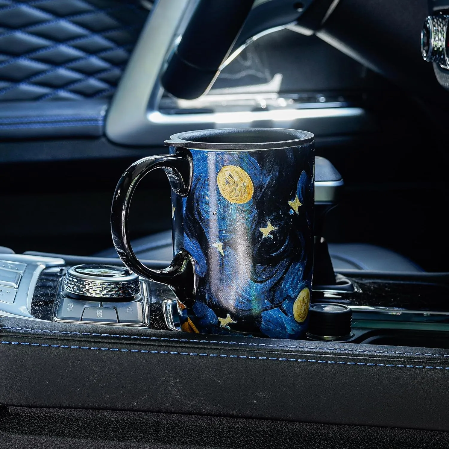 DUSVALLY Ceramic Coffee Cup Coffee Mug for Office and Home, Unique Painted with mug, Flower Mug,17oz.Large Cups,Moon Night,Gifts for Mom