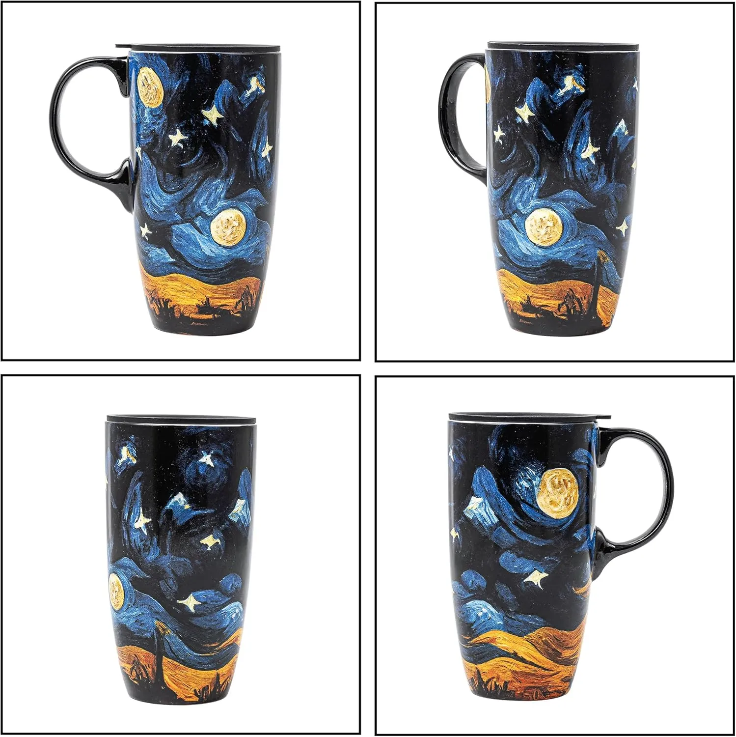 DUSVALLY Ceramic Coffee Cup Coffee Mug for Office and Home, Unique Painted with mug, Flower Mug,17oz.Large Cups,Moon Night,Gifts for Mom