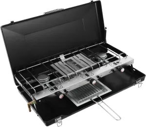 DYRABREST Foldable 3-Burner Camping Stove with Removable Grid 4.5kW Portable Gas Grill Lightweight Gas Stove with Wind-Resistant Lid for Outdoor Cooking, Picnics, and Hiking