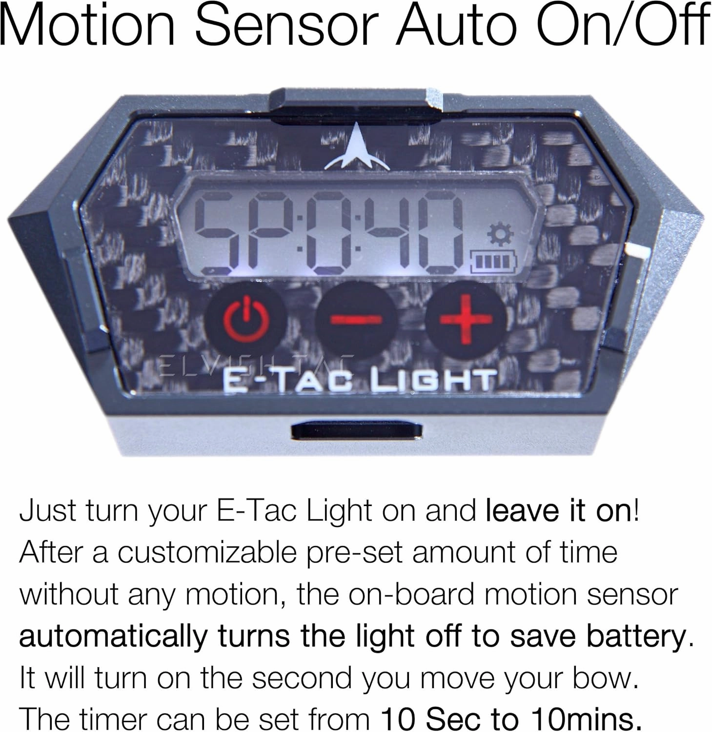 E-Tac Light Compound Bow Sight Light 1/4-28 & Rare Threads Rechargeable Li-ion Battery Sensor Auto On/Off Does NOT Come with All Adapters Which are Bad for You