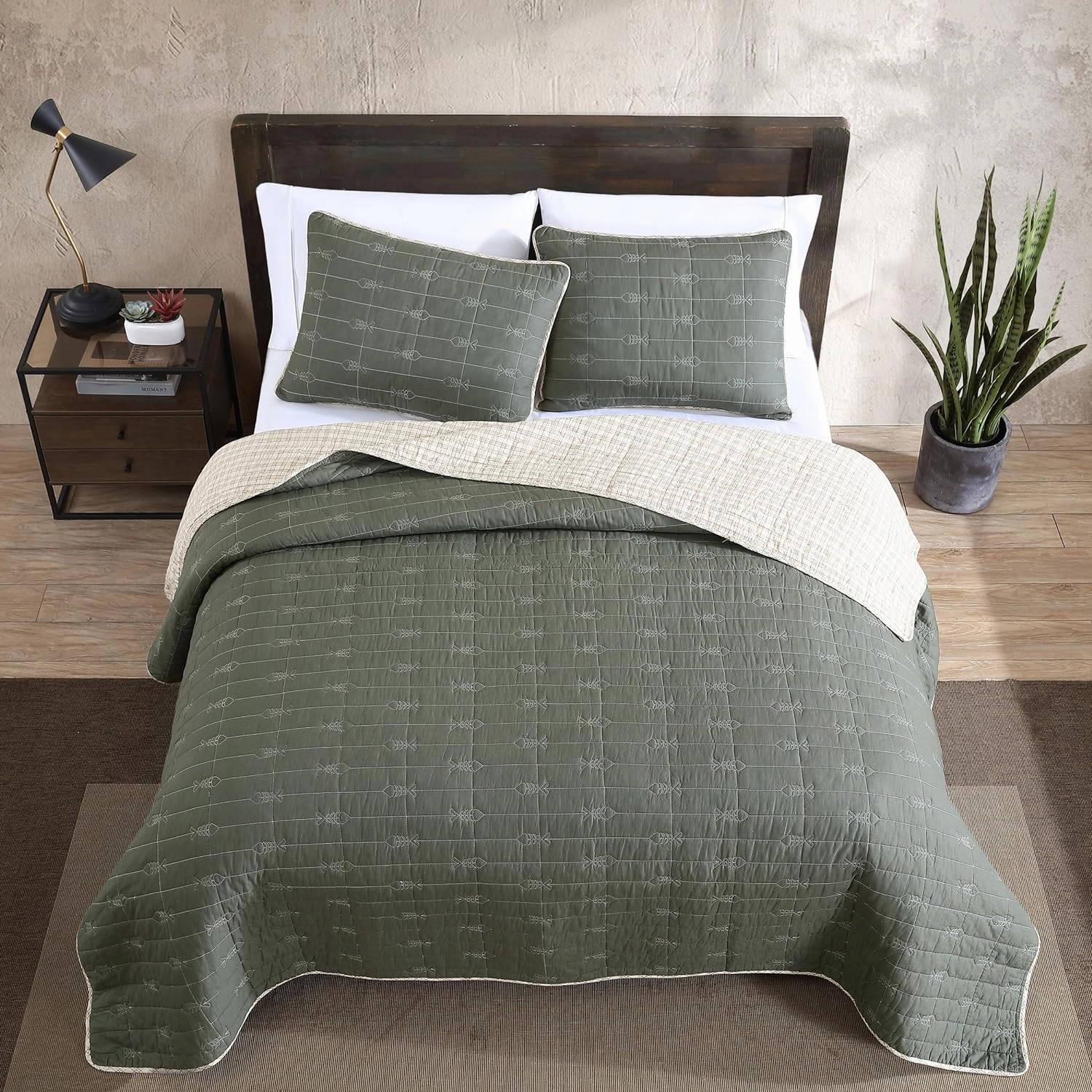 Eddie Bauer - King Quilt Set, Reversible Cotton Bedding with Matching Shams, Lightweight Home Decor for All Seasons (Troutdale Green, King)