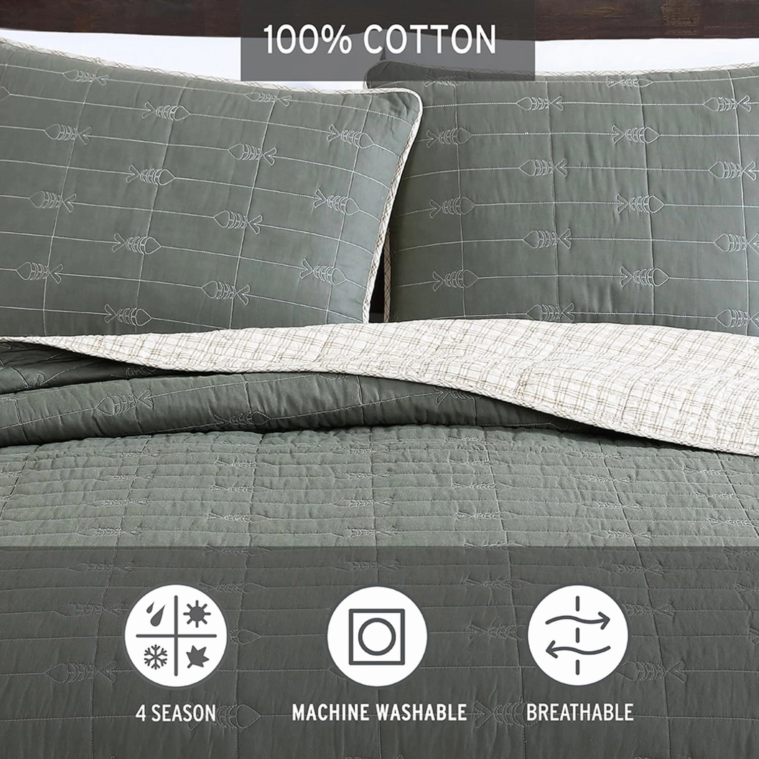 Eddie Bauer - King Quilt Set, Reversible Cotton Bedding with Matching Shams, Lightweight Home Decor for All Seasons (Troutdale Green, King)