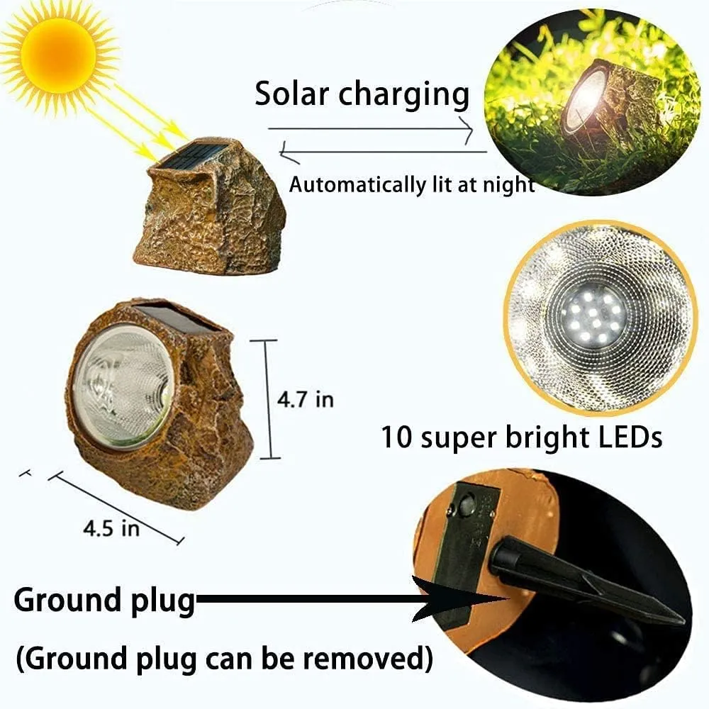 EiGreen 4 Pack Solar Garden Rock Lights Outdoor Decorative, 10 LED Waterproof Solar Pathway Lights,Solar Spot Lights Outdoor, for Ideal for Garden Walkway Pathway Patio
