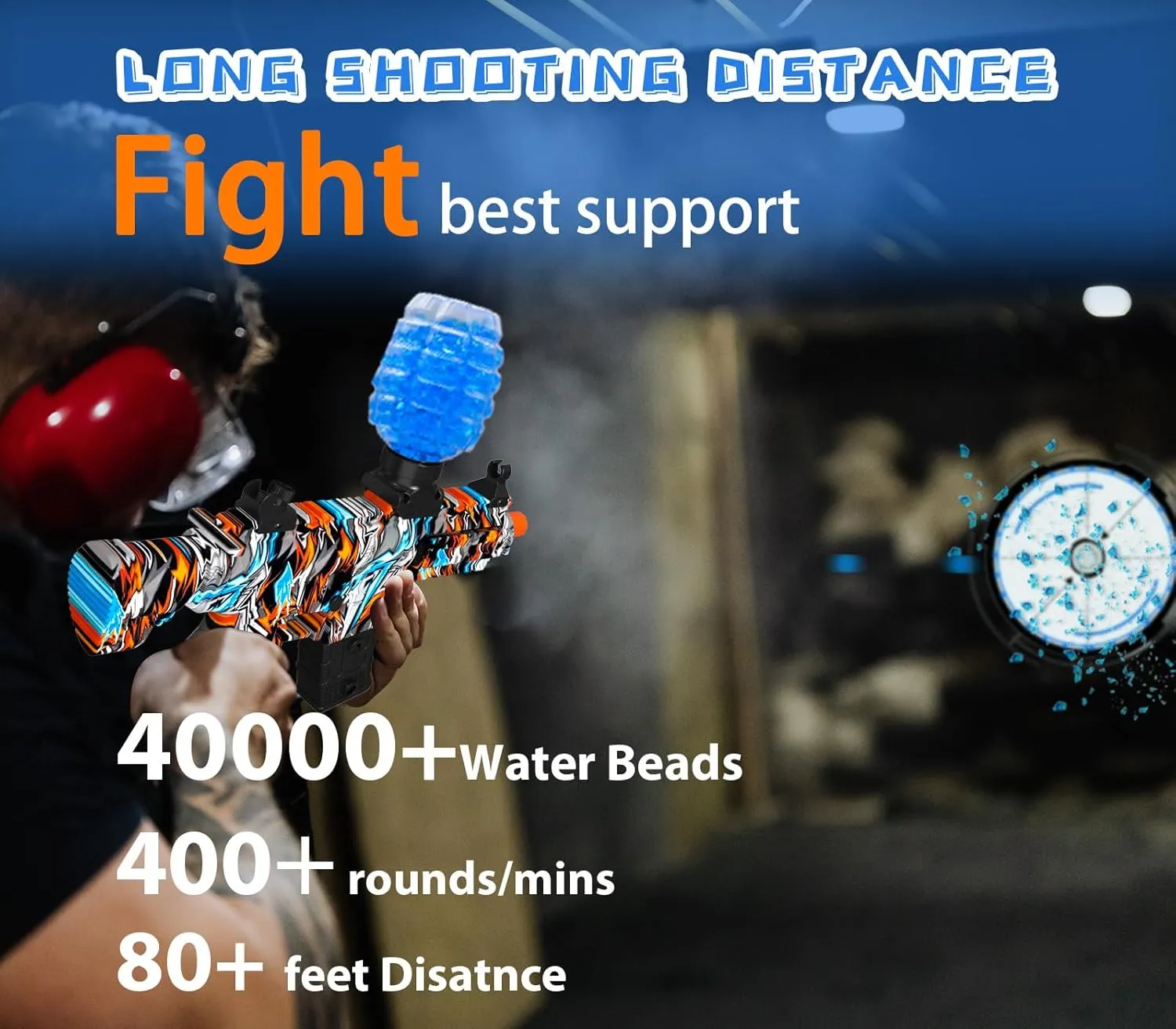 Electric Gel Ball Blaster, High Speed Automatic Splatter Ball Blaster with 40000  Water Beads and Goggles, JIFTOK Rechargeable Splatter Ball Toys for Outdoor Activities Shooting Game Party Favors-07