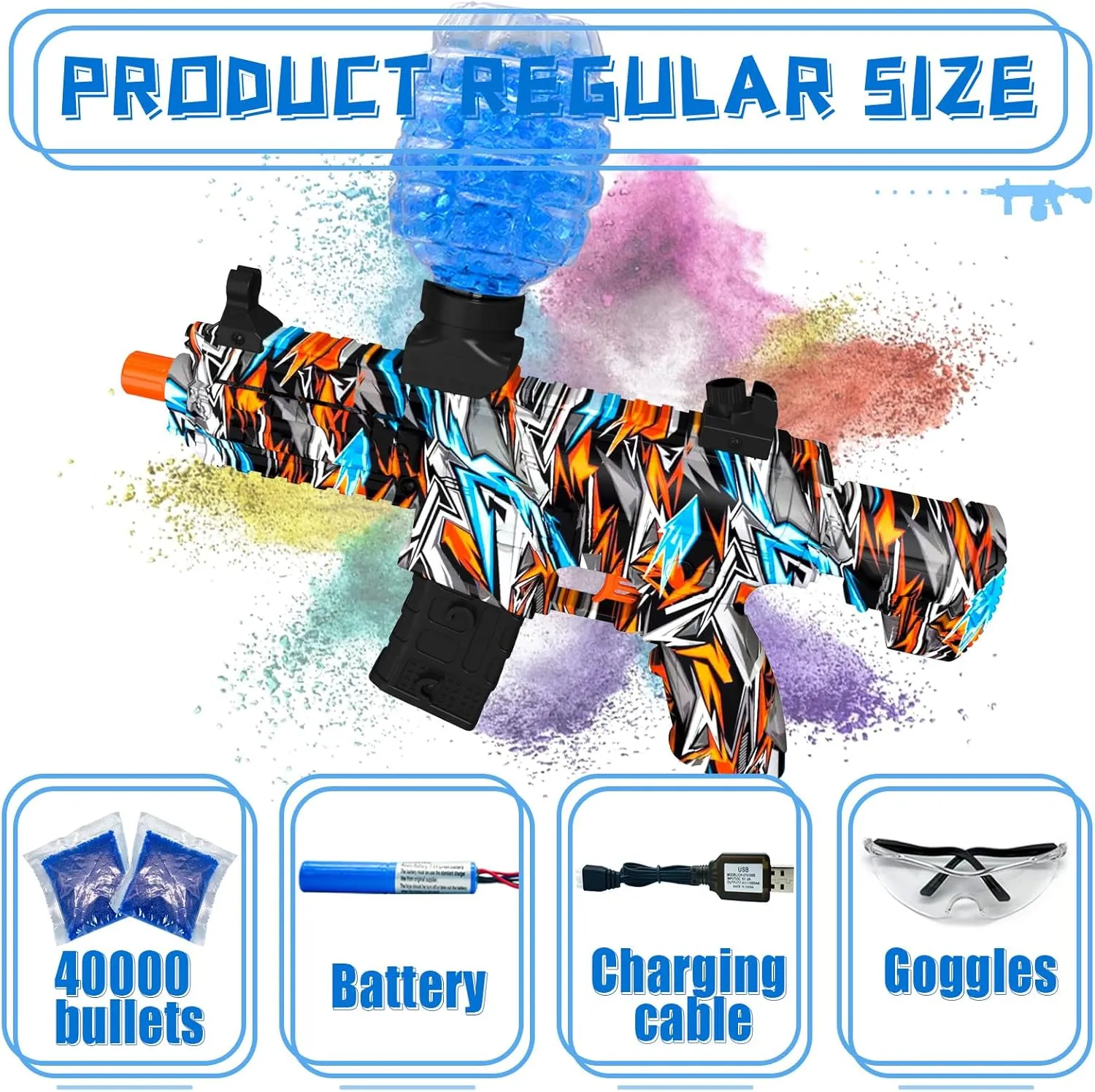 Electric Gel Ball Blaster, High Speed Automatic Splatter Ball Blaster with 40000  Water Beads and Goggles, JIFTOK Rechargeable Splatter Ball Toys for Outdoor Activities Shooting Game Party Favors-07