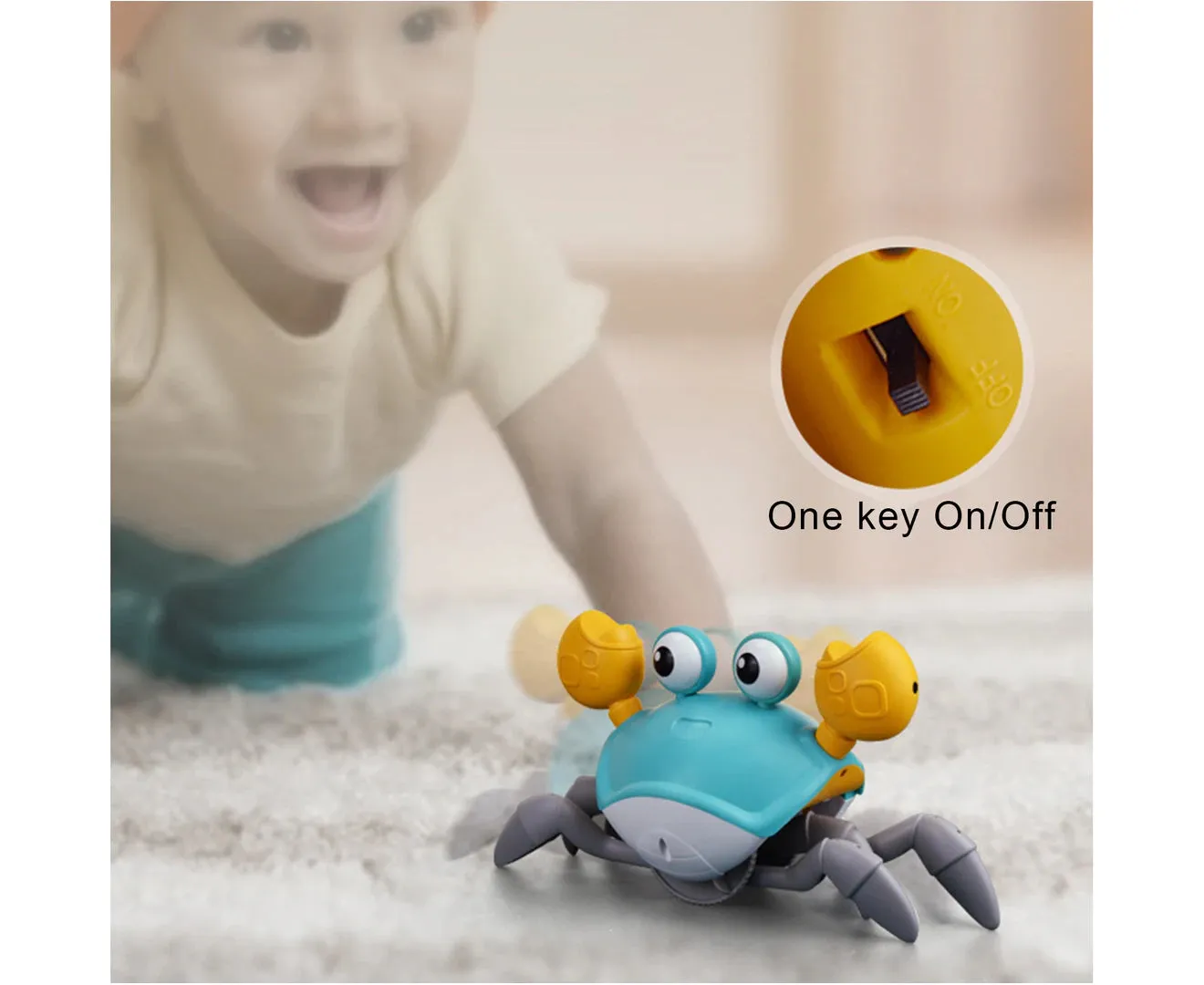 Electric Simulation Rechargeable Crab Children Educational Toy With Light Music - Blue