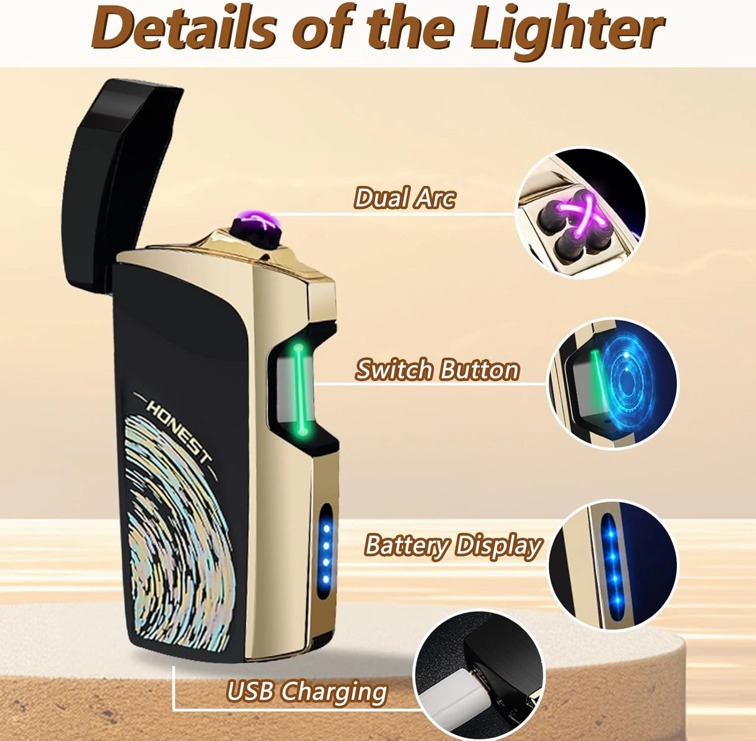 Electric Lighter - Infrared Induction Windproof, USB Rechargeable Arc Lighter with Battery Indicator, Perfect for Candle and Birthday Gifts