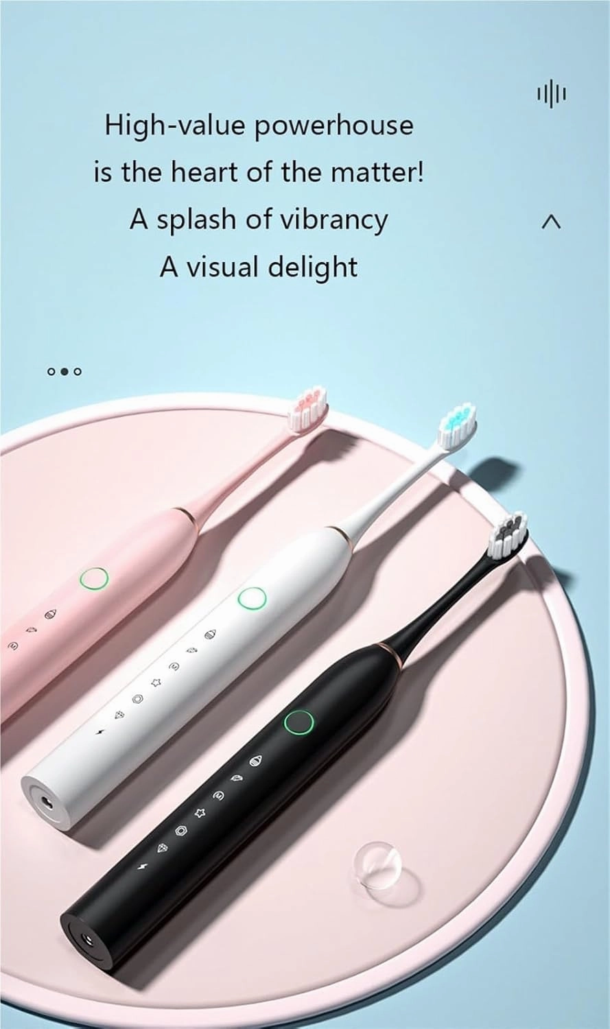 Electric Power Toothbrush, Ultrasonic Toothbrush, Rechargeable Electric Toothbrush with Pressure Sensor, Two Minute Timed Brushing(Black)
