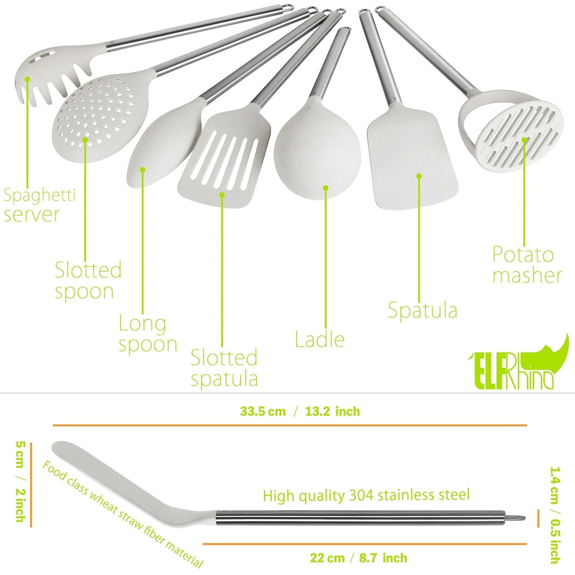 ELFRhino Utensils Holder With Cooking Utensils Set Knives Block Utensils Container Flatware Caddy Cookware Cutlery Multipurpose Kitchen Storage Crock Slotted Spoon Spatula Spaghetti Server Set of 10